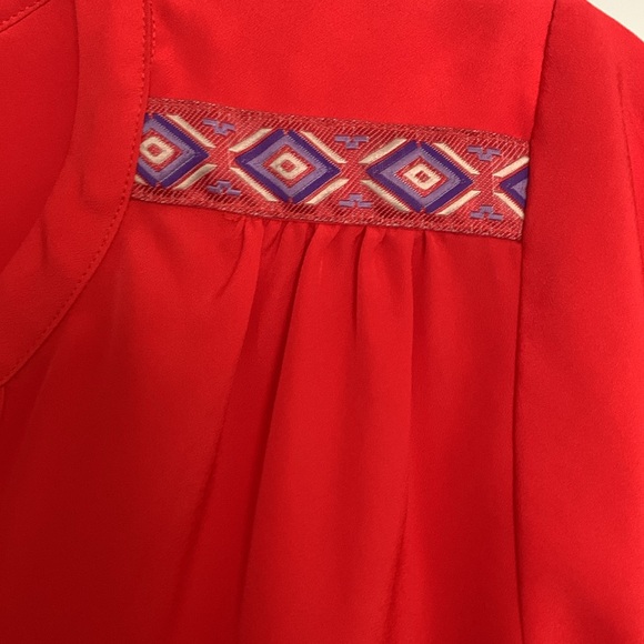 Collective Concept Red Long Sleeve Button Down with Aztec-y Details Size L - Picture 2 of 5